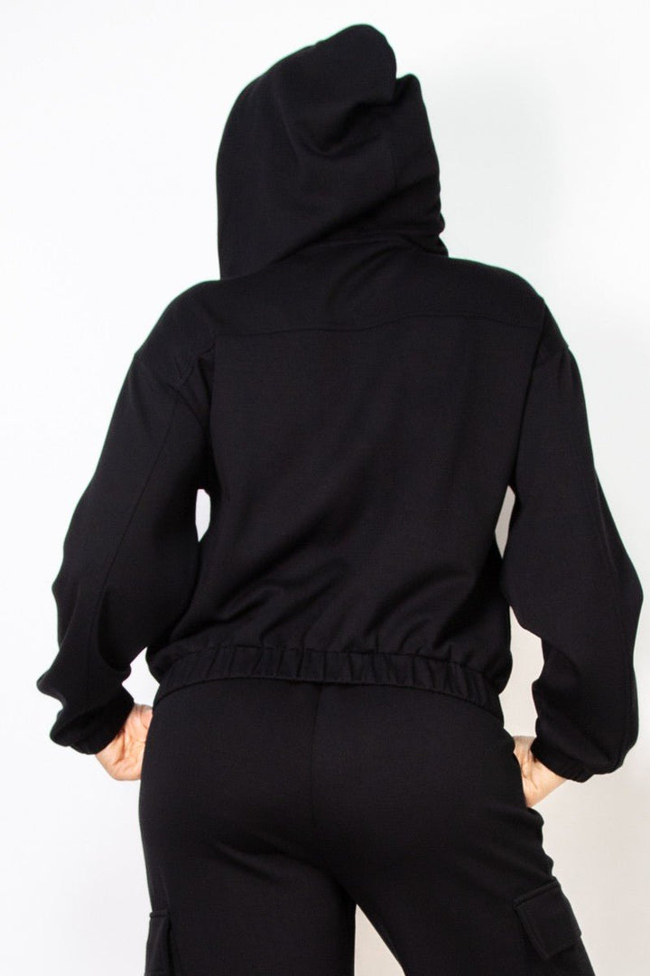 Black Zip - Up Hoodie Drawstring Jacket - STYLED BY ALX COUTURECoats & Jackets