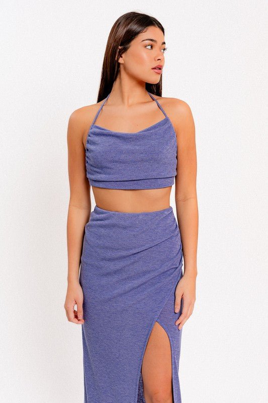 Blue Cowl Neck Halter Top - STYLED BY ALX COUTUREOutfit Sets