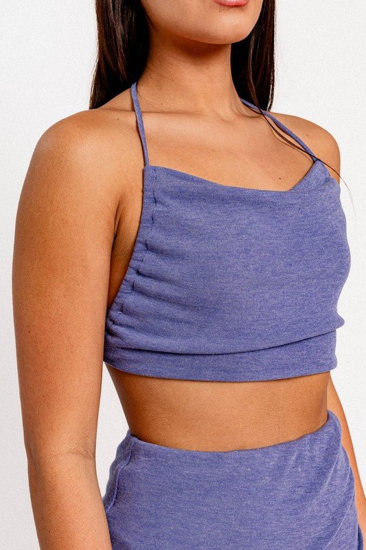 Blue Cowl Neck Halter Top - STYLED BY ALX COUTUREOutfit Sets