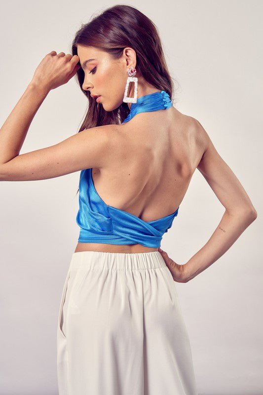 Blue Cross Back Tie Top - STYLED BY ALX COUTUREShirts & Tops