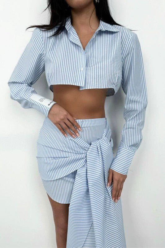 Blue Emery Pinstriped Shirt Skirt Set - STYLED BY ALX COUTUREOutfit Sets