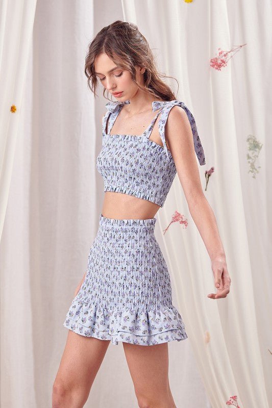 Blue Floral Smocked Skirt - STYLED BY ALX COUTURESKIRTS