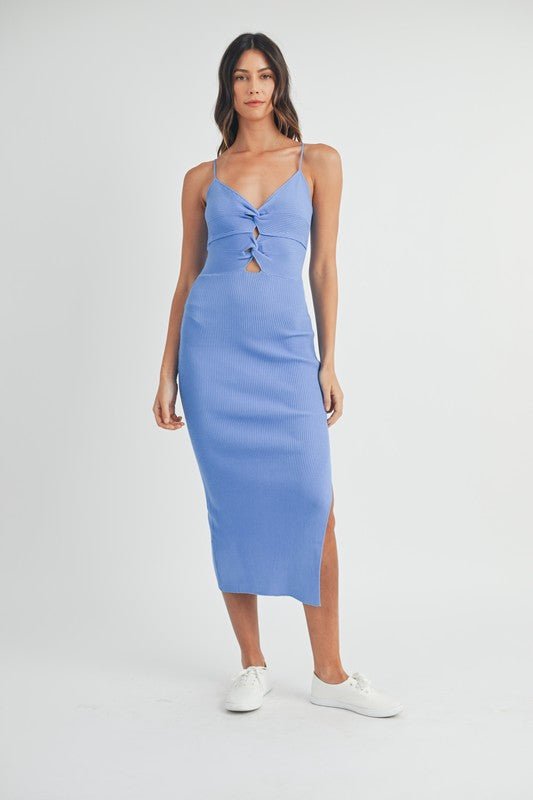 Blue Knot Front Cutout Midi Dress - STYLED BY ALX COUTUREDRESS