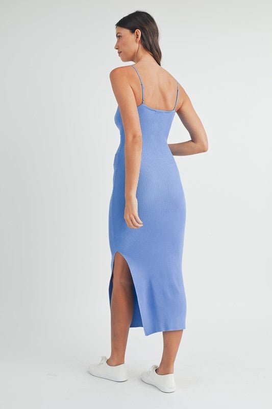 Blue Knot Front Cutout Midi Dress - STYLED BY ALX COUTUREDRESS