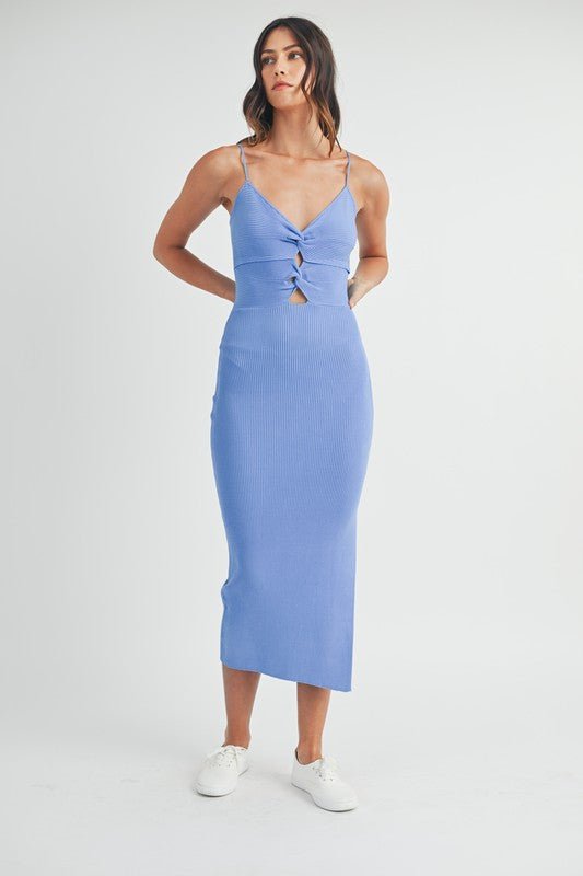 Blue Knot Front Cutout Midi Dress - STYLED BY ALX COUTUREDRESS