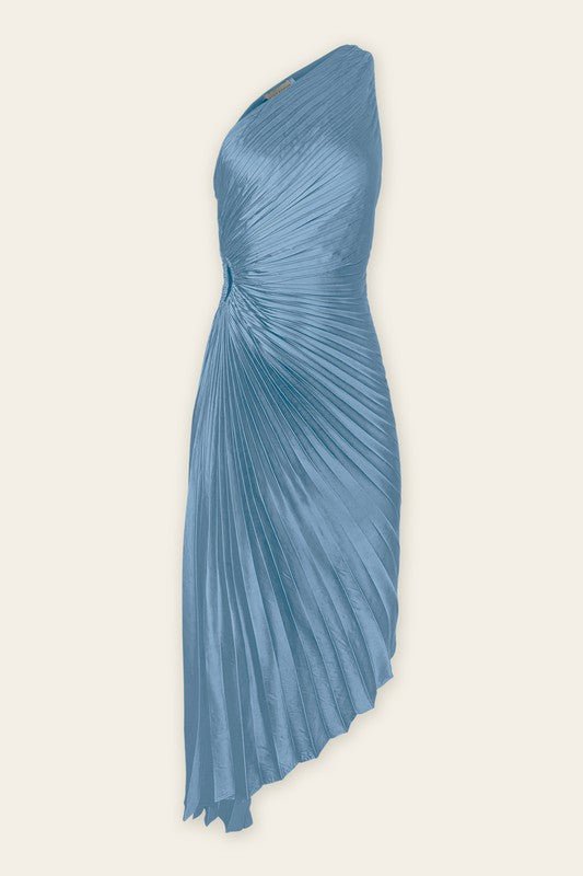 Blue Olympia Asymmetrical Pleated Maxi Dress - STYLED BY ALX COUTUREDRESSES