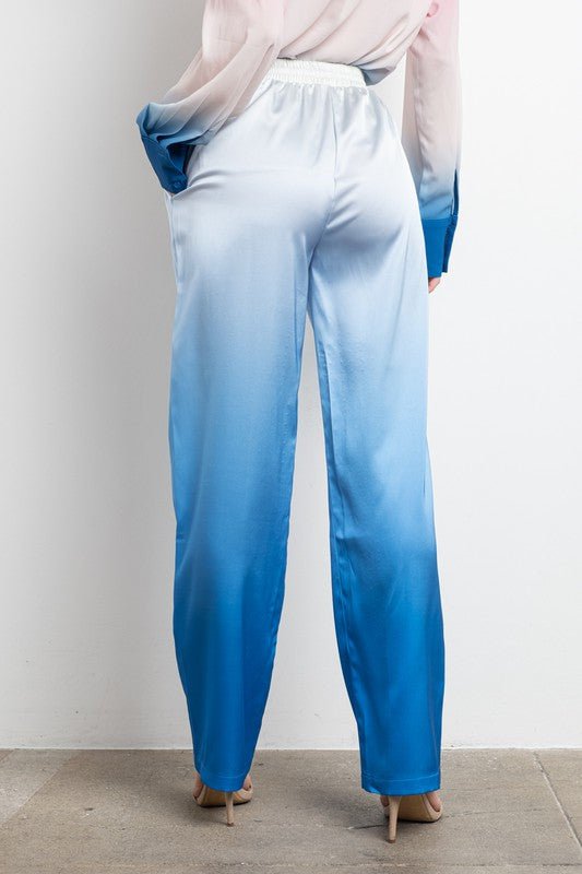 Blue Satin Ombre Pants - STYLED BY ALX COUTUREPANTS
