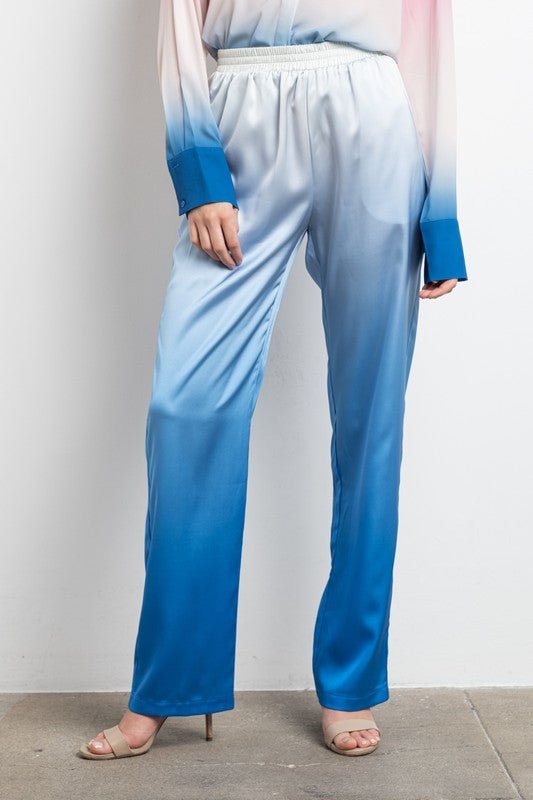 Blue Satin Ombre Pants - STYLED BY ALX COUTUREPANTS
