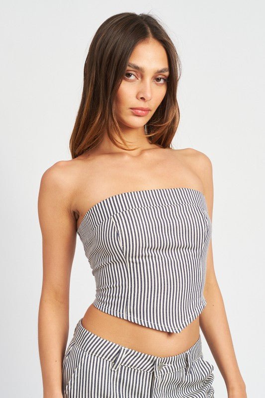 Blue Striped Back Strap Tube Top - STYLED BY ALX COUTUREShirts & Tops