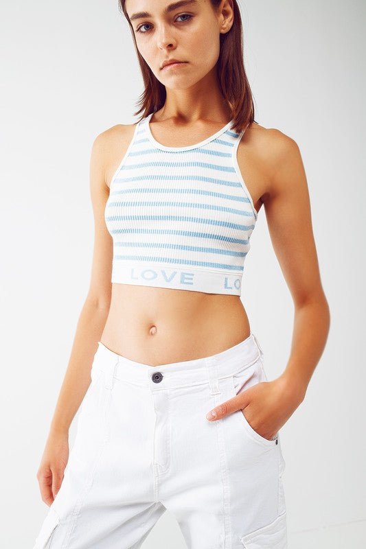 Blue Stripped Cropped Love Text Top - STYLED BY ALX COUTUREShirts & Tops