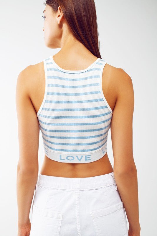 Blue Stripped Cropped Love Text Top - STYLED BY ALX COUTUREShirts & Tops