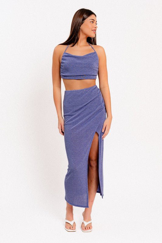 Blue Surplice Maxi Skirt - STYLED BY ALX COUTUREOutfit Sets