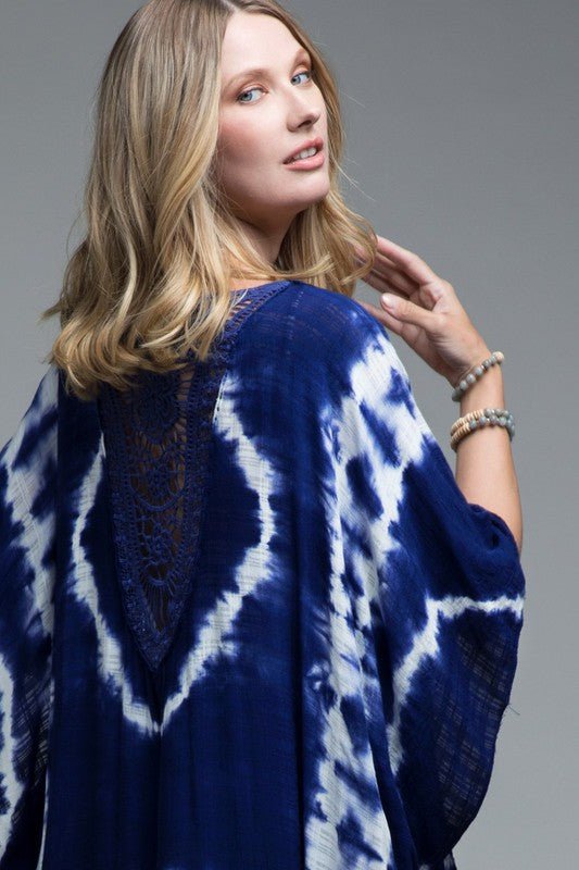 Blue Tie Dye Crochet Accent Kimono - STYLED BY ALX COUTUREKimonos
