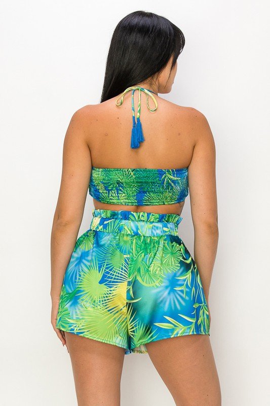 Blue Tropical Tie Bra Short Set - STYLED BY ALX COUTUREOutfit Sets