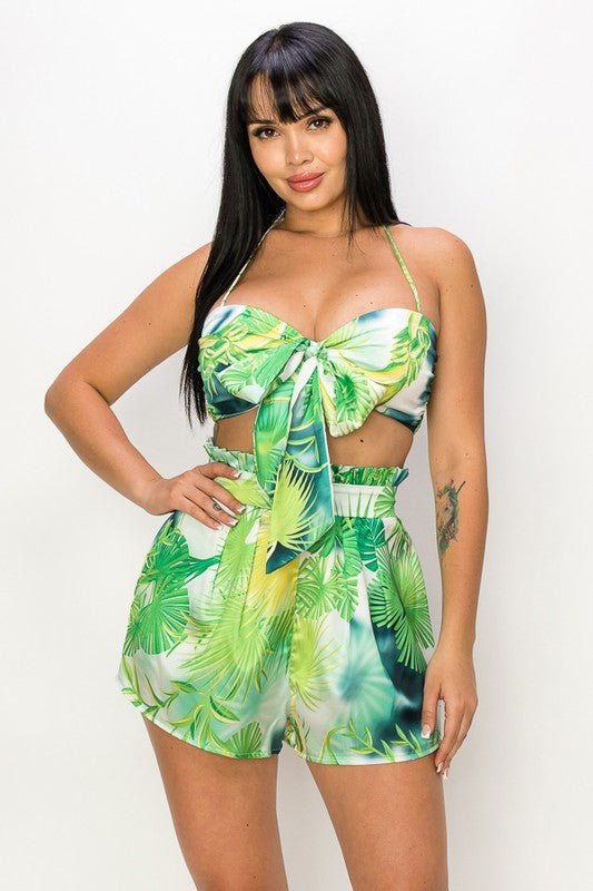 Blue Tropical Tie Bra Short Set - STYLED BY ALX COUTUREOutfit Sets