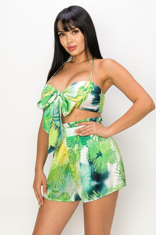 Blue Tropical Tie Bra Short Set - STYLED BY ALX COUTUREOutfit Sets