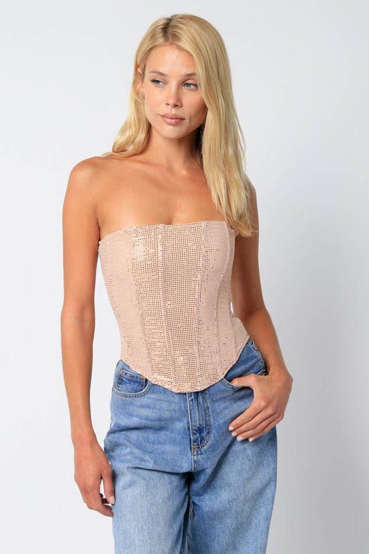 Blush Holographic Circle Trans Bustier - STYLED BY ALX COUTUREShirts & Tops