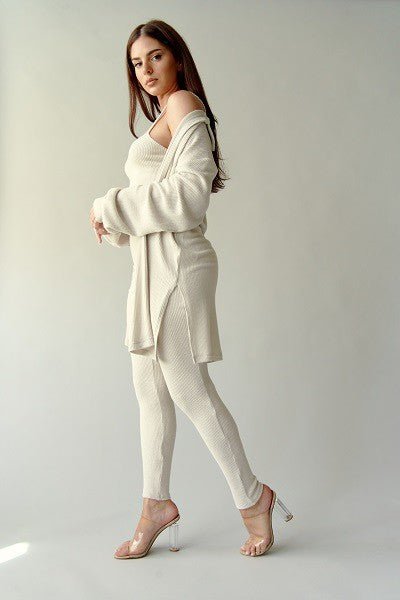 Bone Set Three Piece Soft Cashmere Rib Pants Set - STYLED BY ALX COUTUREOutfit Sets