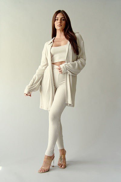 Bone Set Three Piece Soft Cashmere Rib Pants Set - STYLED BY ALX COUTUREOutfit Sets