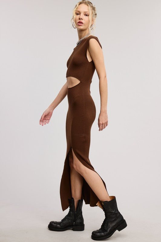 Brown Cutout Slit Midi Dress - STYLED BY ALX COUTUREDresses