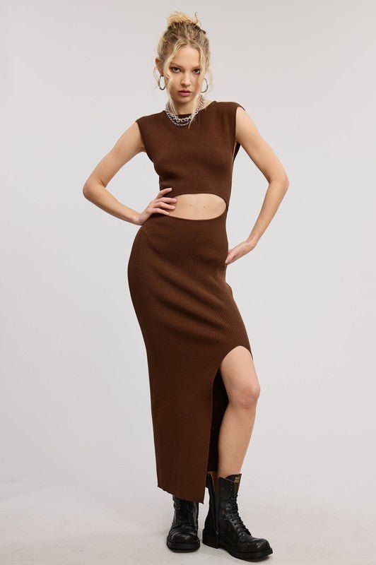 Brown Cutout Slit Midi Dress - STYLED BY ALX COUTUREDresses