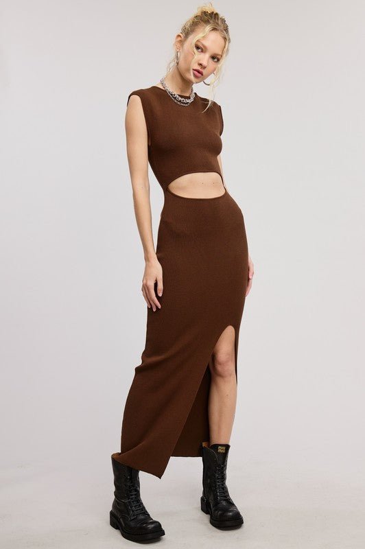 Brown Cutout Slit Midi Dress - STYLED BY ALX COUTUREDresses