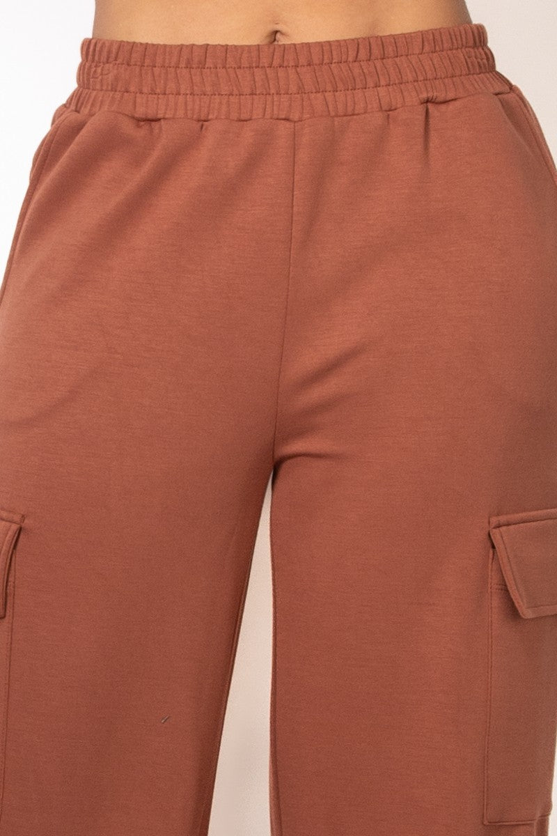 Brown Elastic Straight - Leg Cargo Pants - STYLED BY ALX COUTUREPANTS