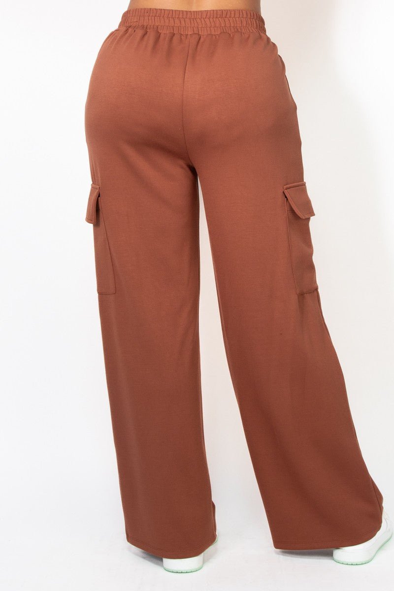 Brown Elastic Straight - Leg Cargo Pants - STYLED BY ALX COUTUREPANTS