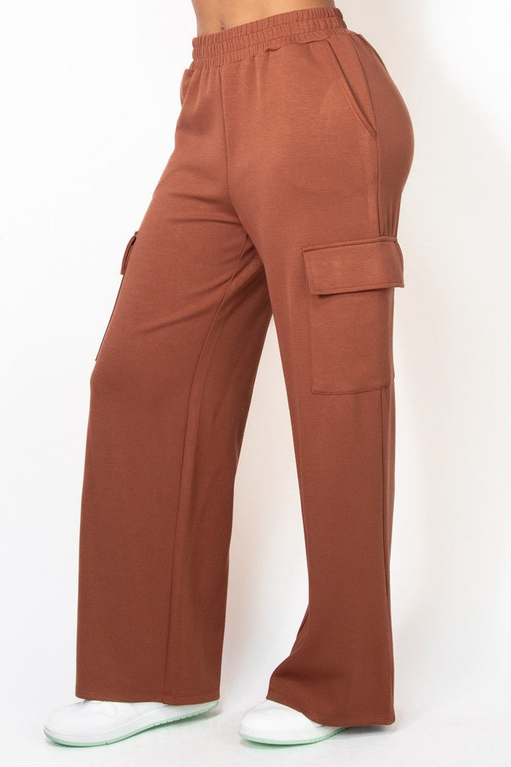 Brown Elastic Straight - Leg Cargo Pants - STYLED BY ALX COUTUREPANTS