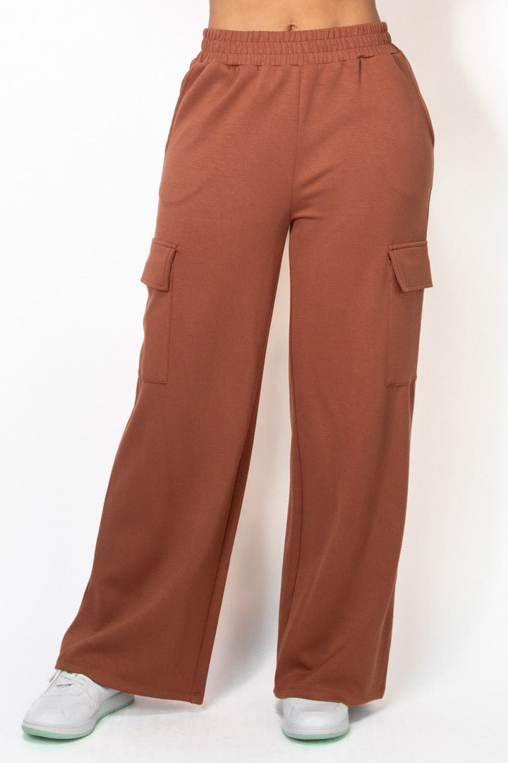 Brown Elastic Straight - Leg Cargo Pants - STYLED BY ALX COUTUREPANTS