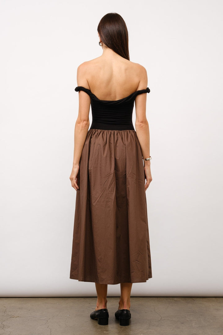 Brown Ella Off - The - Shoulder Midi Dress - STYLED BY ALX COUTUREDRESSES