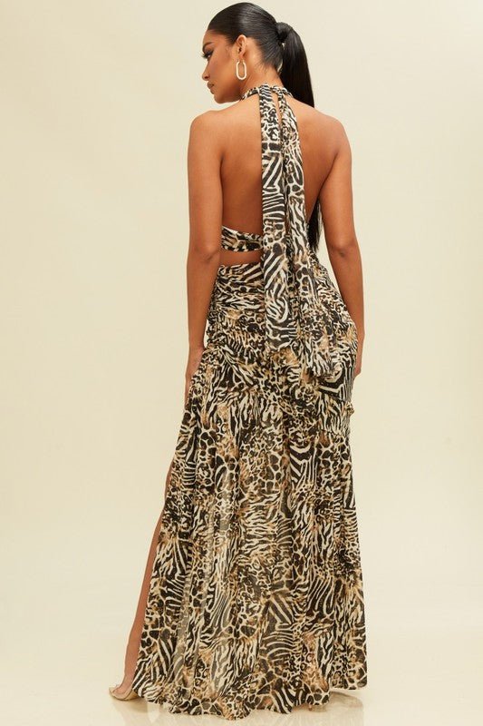 Brown Gold Leopard Maxi Skirt Set - STYLED BY ALX COUTUREOutfit Sets