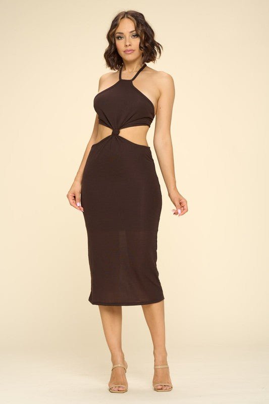 Brown Halter Cut Out Midi - STYLED BY ALX COUTUREDRESSES