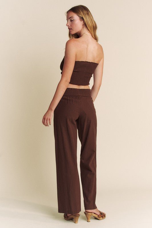 Brown Linen Ruched Front Pants Set - STYLED BY ALX COUTUREOutfit Sets