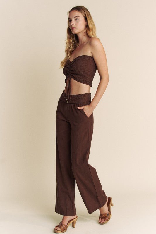 Brown Linen Ruched Front Pants Set - STYLED BY ALX COUTUREOutfit Sets