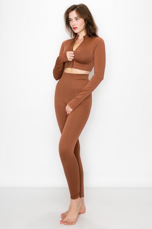 Brown Long Sleeve Active Set - STYLED BY ALX COUTUREActivewear
