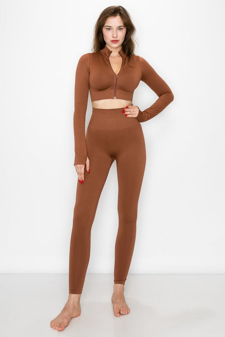 Brown Long Sleeve Active Set - STYLED BY ALX COUTUREActivewear