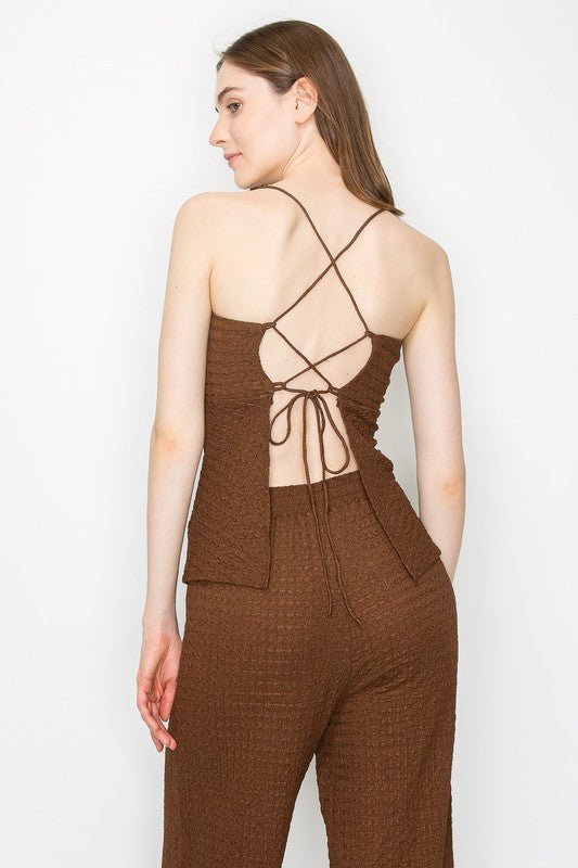 Brown Open Back Top and Pants Set - STYLED BY ALX COUTUREOutfit Sets