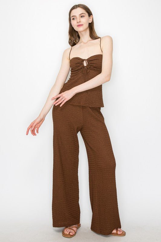 Brown Open Back Top and Pants Set - STYLED BY ALX COUTUREOutfit Sets