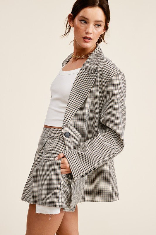 Brown Plaid Blazer Skirt Set - STYLED BY ALX COUTUREOutfit Sets