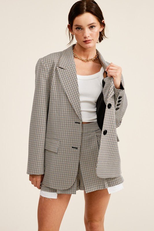 Brown Plaid Blazer Skirt Set - STYLED BY ALX COUTUREOutfit Sets