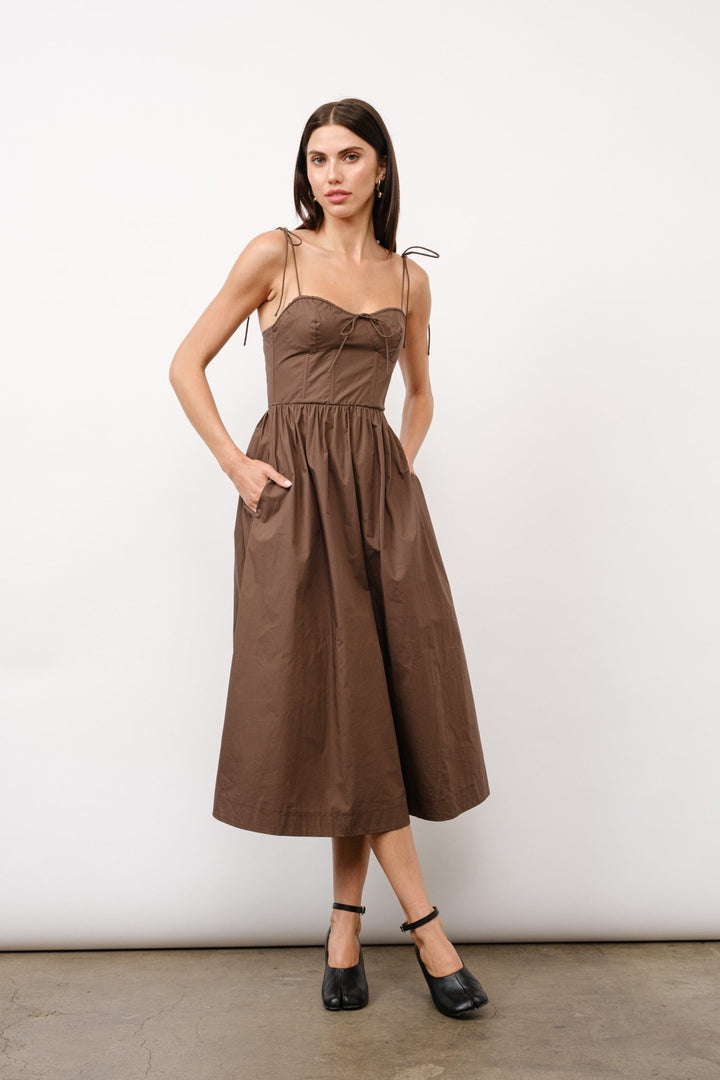 Brown Positano Tie - Strap Corset Midi Dress - STYLED BY ALX COUTUREDRESSES