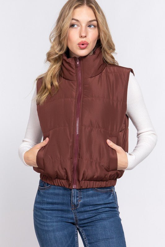 Brown Puffer Padding Vest - STYLED BY ALX COUTURECoats & Jackets