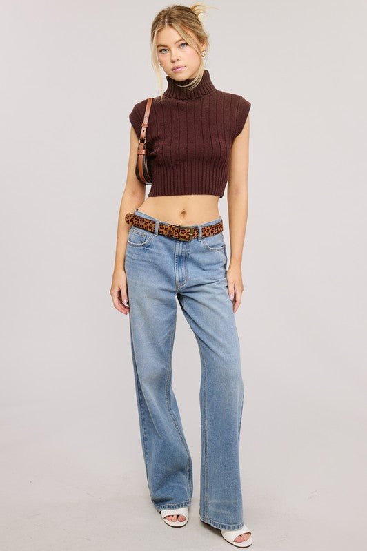 Brown Soft Ribbed High Neck Crop Top - STYLED BY ALX COUTUREShirts & Tops