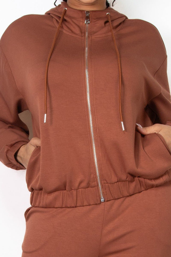 Brown Zip - Up Hoodie Drawstring Jacket - STYLED BY ALX COUTURECoats & Jackets