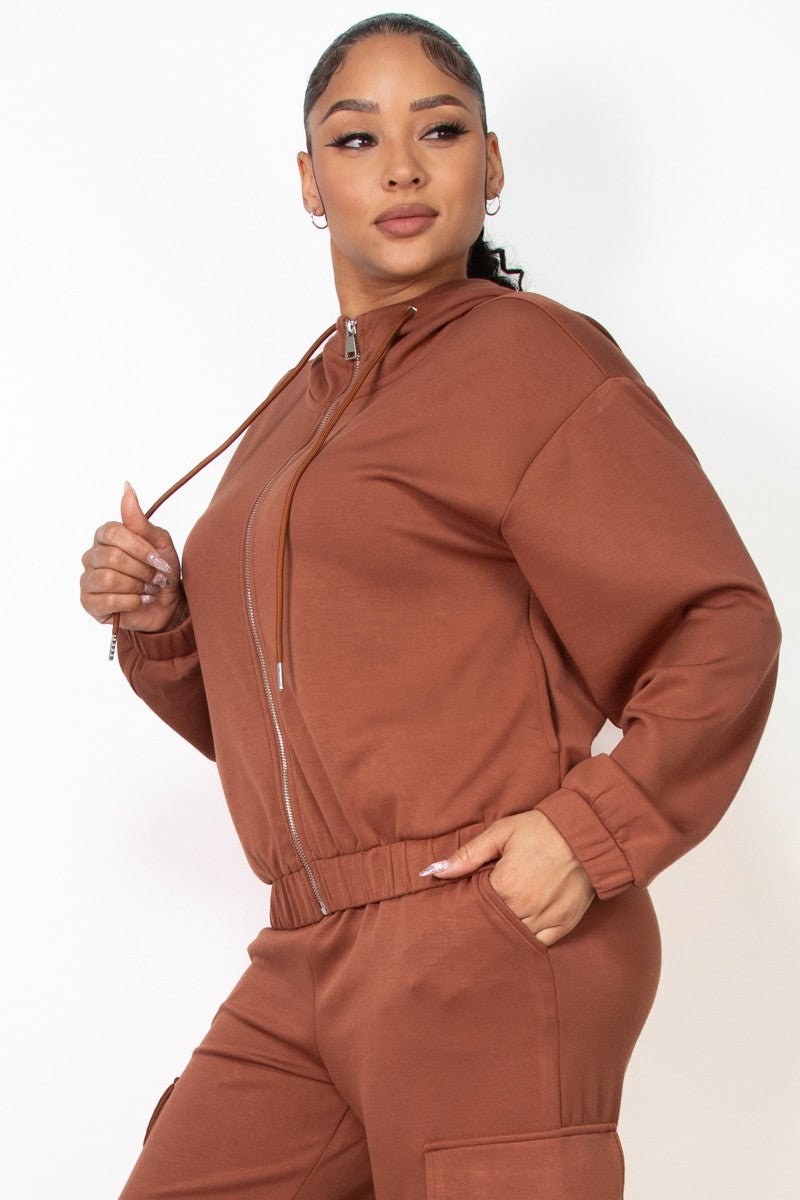 Brown Zip - Up Hoodie Drawstring Jacket - STYLED BY ALX COUTURECoats & Jackets