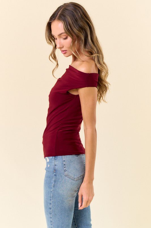 Burgundy Asymmetrical Neck Top - STYLED BY ALX COUTUREShirts & Tops