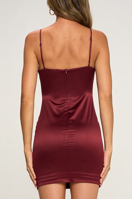 Burgundy Silk Mini Dress - STYLED BY ALX COUTUREDRESSES
