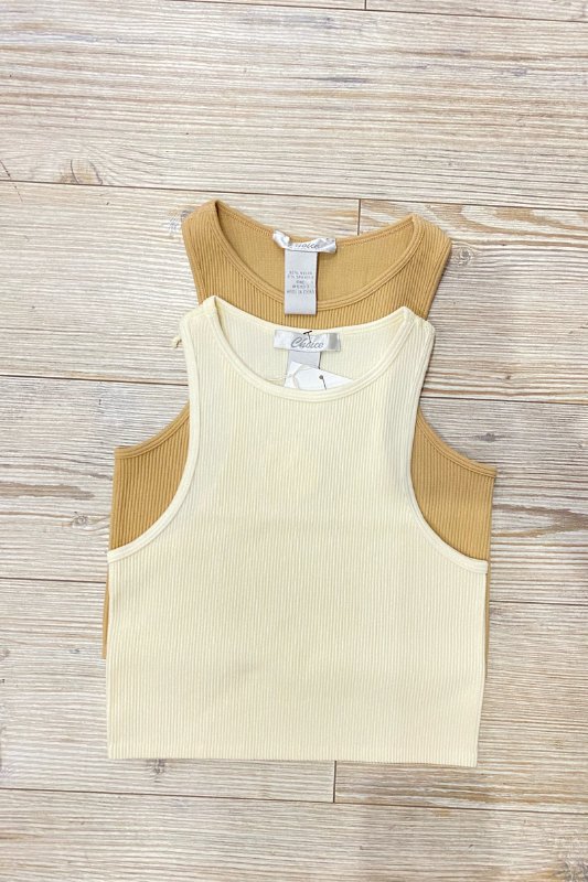 Camel Crop Ribbed Tank Top - STYLED BY ALX COUTUREShirts & Tops
