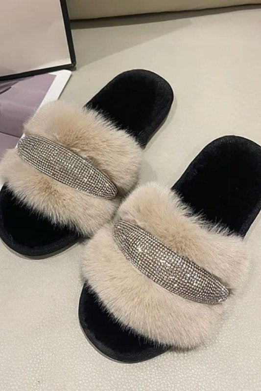 Camel Cubic Point Fur Comfy Slippers - STYLED BY ALX COUTURESHOES